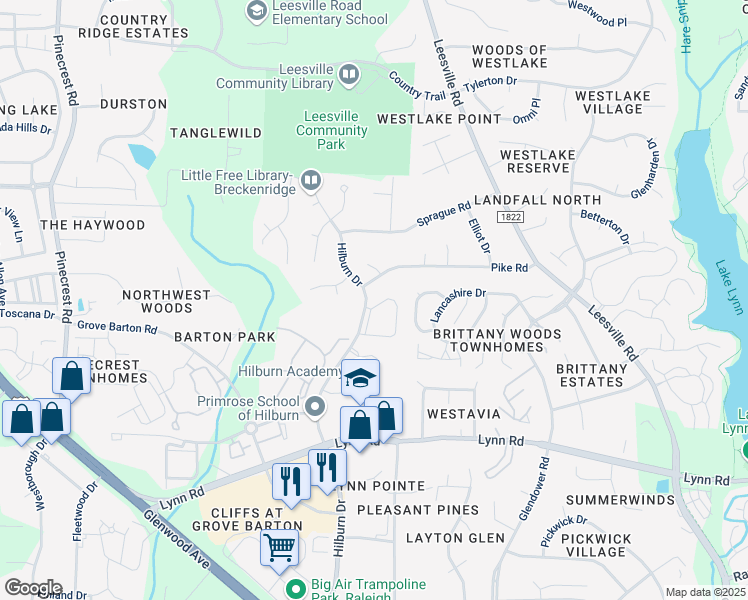 map of restaurants, bars, coffee shops, grocery stores, and more near 4428 Vienna Crest Drive in Raleigh