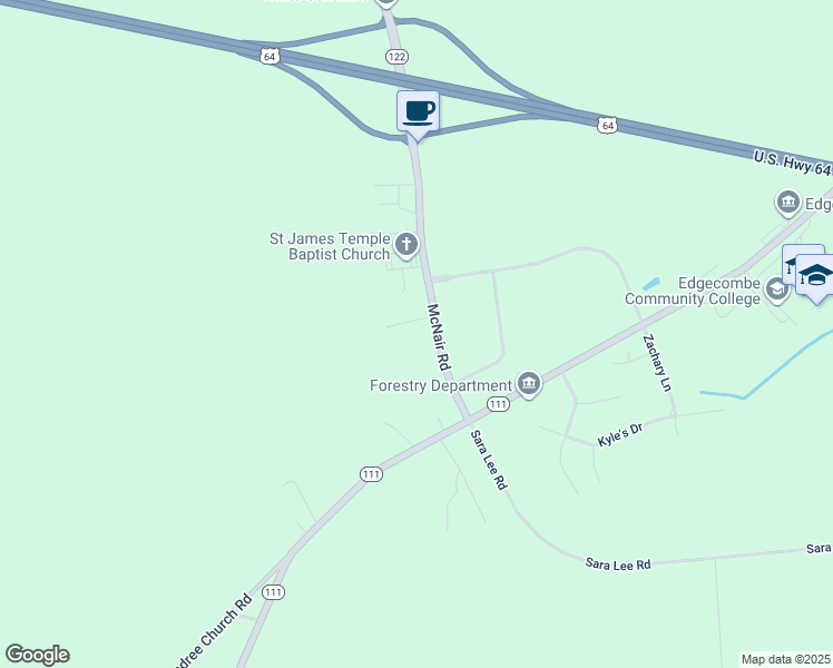 map of restaurants, bars, coffee shops, grocery stores, and more near 4668 McNair Road in Tarboro