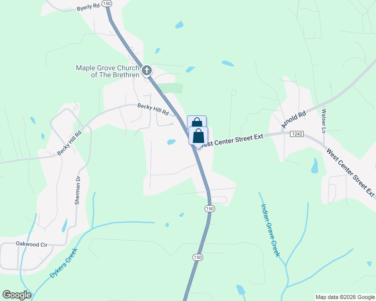 map of restaurants, bars, coffee shops, grocery stores, and more near 2109 North North Carolina Highway 150 in Lexington