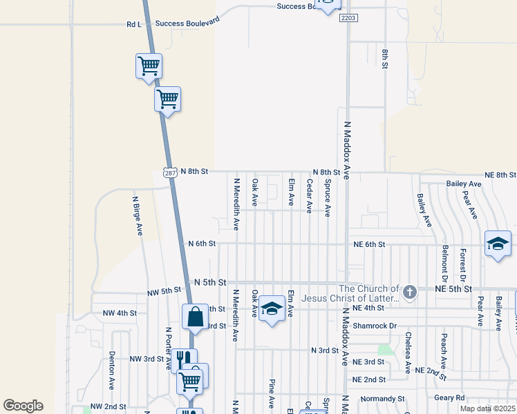 map of restaurants, bars, coffee shops, grocery stores, and more near North 7th Street in Dumas