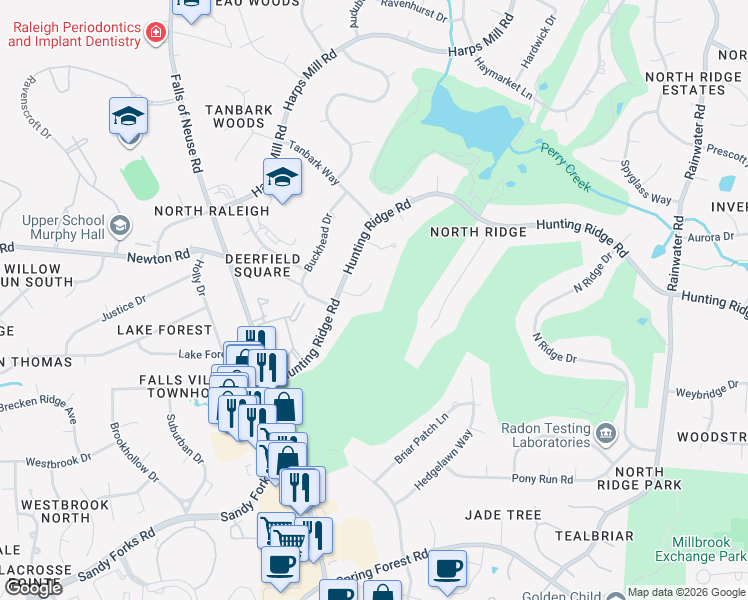 map of restaurants, bars, coffee shops, grocery stores, and more near 1207 Barcroft Place in Raleigh