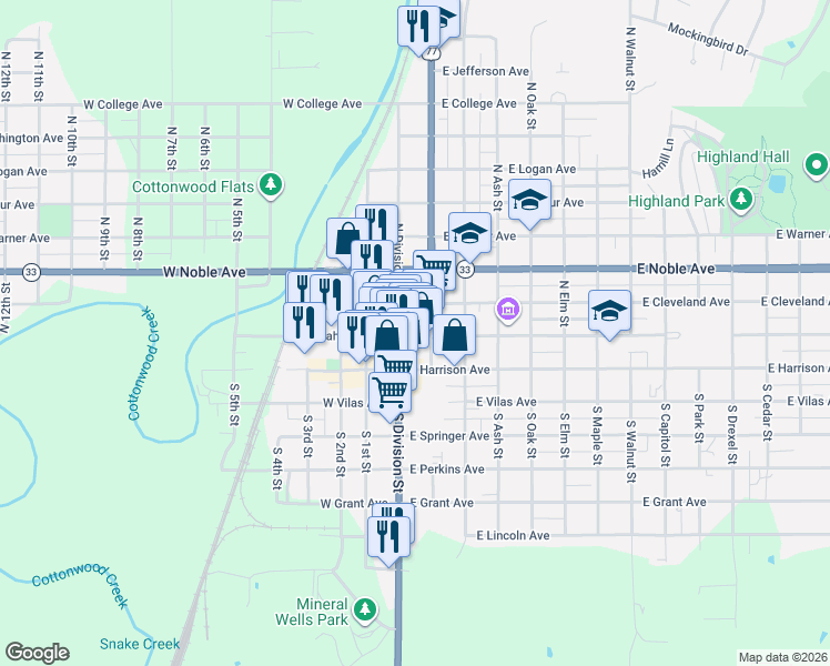 map of restaurants, bars, coffee shops, grocery stores, and more near in Guthrie