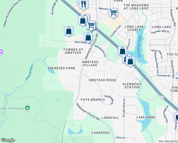 map of restaurants, bars, coffee shops, grocery stores, and more near 8008 Crooked Chute Court in Raleigh