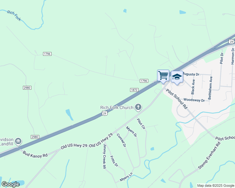 map of restaurants, bars, coffee shops, grocery stores, and more near Interstate 85 Business Loop in Thomasville