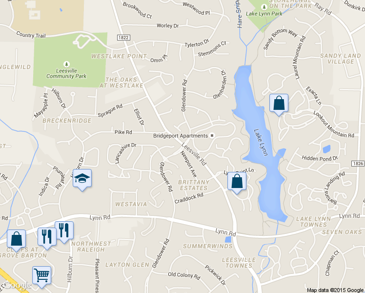 map of restaurants, bars, coffee shops, grocery stores, and more near 7120 Glendower Road in Raleigh