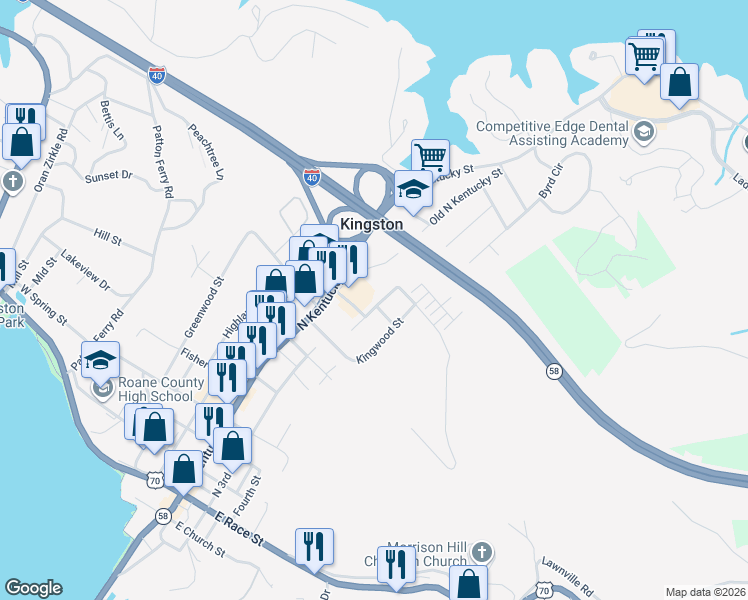 map of restaurants, bars, coffee shops, grocery stores, and more near 919 Rosedale Avenue in Kingston