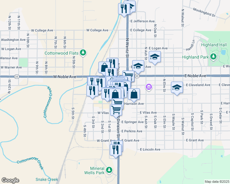 map of restaurants, bars, coffee shops, grocery stores, and more near 124 West Oklahoma Avenue in Guthrie
