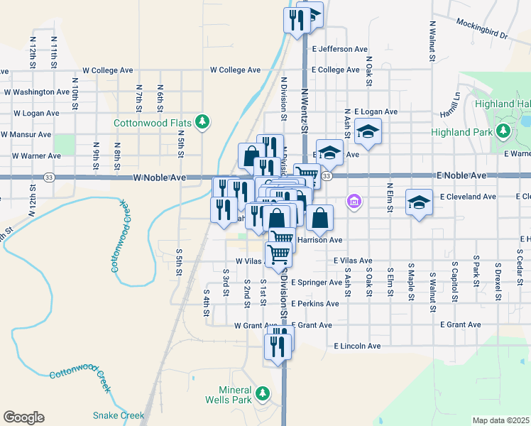 map of restaurants, bars, coffee shops, grocery stores, and more near 124 West Oklahoma Avenue in Guthrie