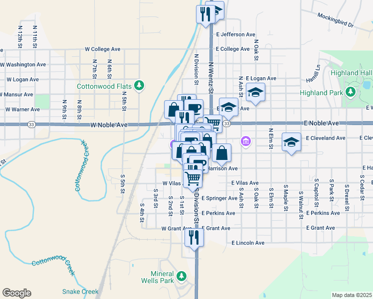 map of restaurants, bars, coffee shops, grocery stores, and more near 124 West Oklahoma Avenue in Guthrie