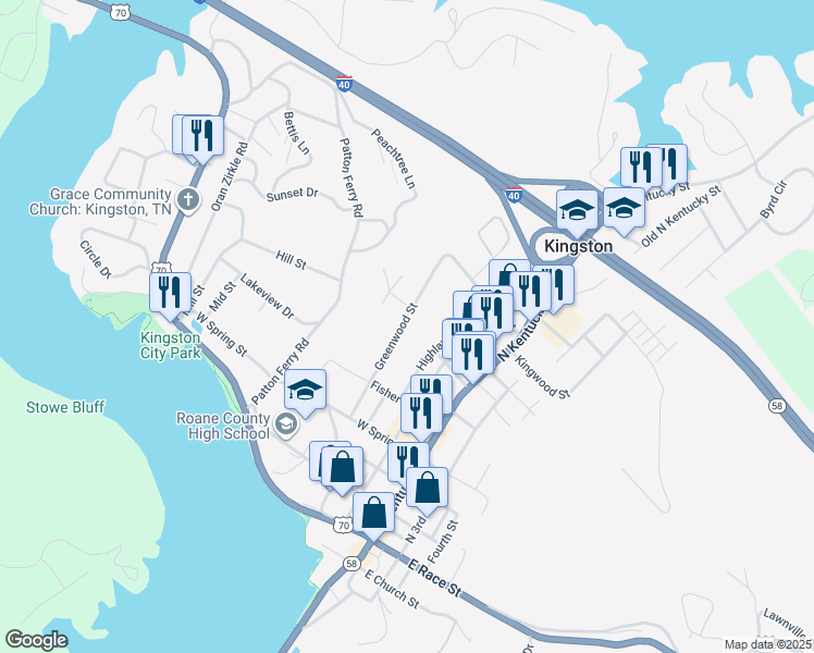 map of restaurants, bars, coffee shops, grocery stores, and more near 530 Greenwood Street in Kingston