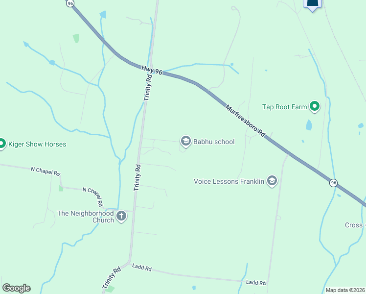 map of restaurants, bars, coffee shops, grocery stores, and more near 4038 Trinity Road in Franklin