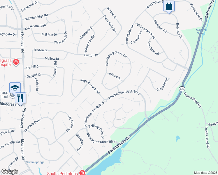 map of restaurants, bars, coffee shops, grocery stores, and more near 9012 Bromfield Lane in Knoxville