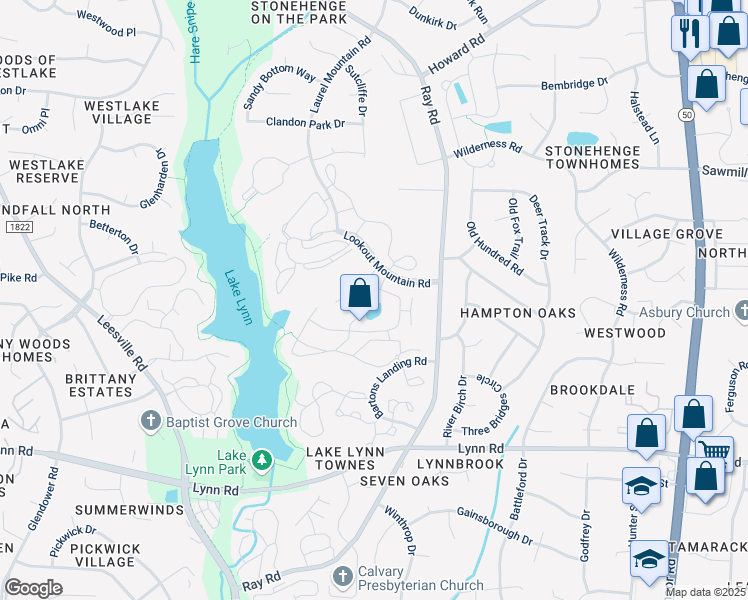 map of restaurants, bars, coffee shops, grocery stores, and more near 7300 Lake Vista Drive in Raleigh