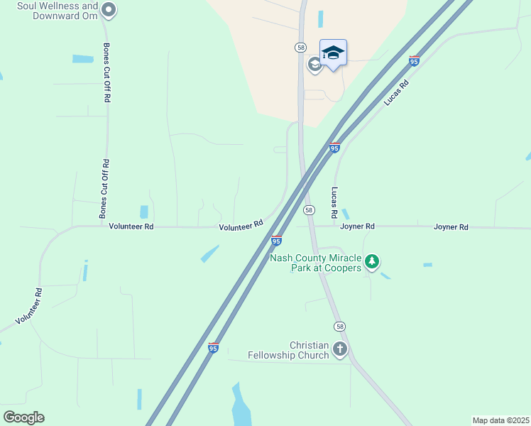 map of restaurants, bars, coffee shops, grocery stores, and more near Volunteer Road in Elm City