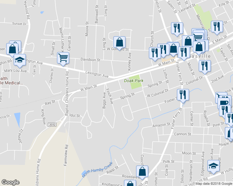 map of restaurants, bars, coffee shops, grocery stores, and more near 407 Haywood Street in Thomasville