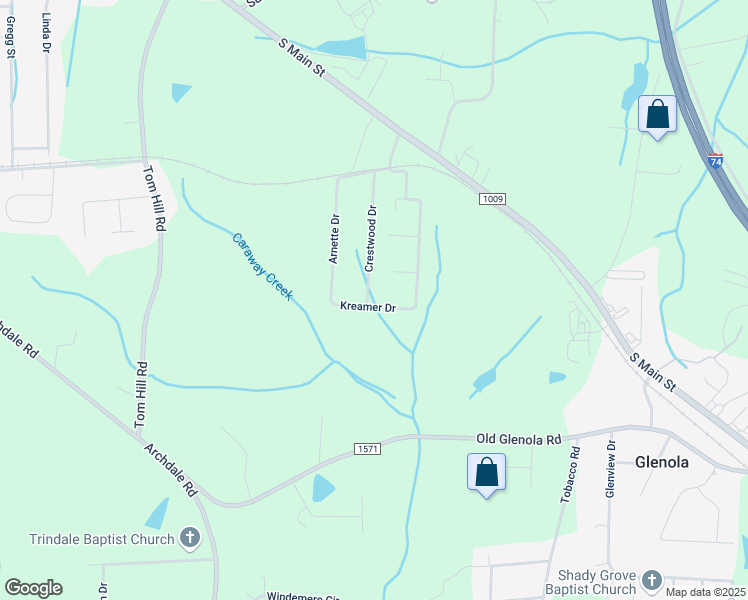 map of restaurants, bars, coffee shops, grocery stores, and more near Crestwood Drive in Archdale