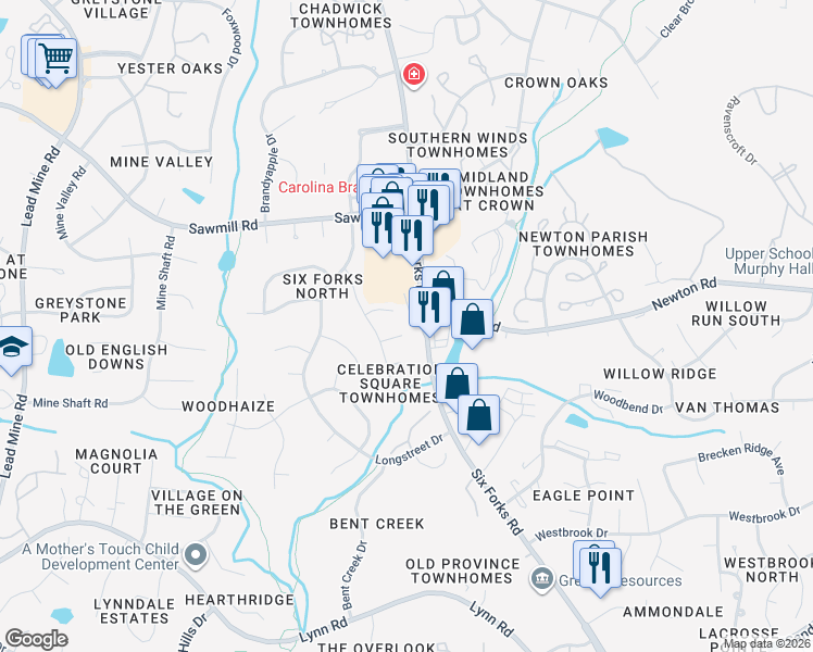 map of restaurants, bars, coffee shops, grocery stores, and more near 804 Havenwood Court in Raleigh