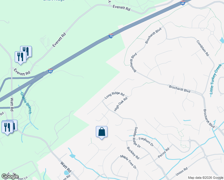 map of restaurants, bars, coffee shops, grocery stores, and more near 12765 Shady Ridge Lane in Knoxville