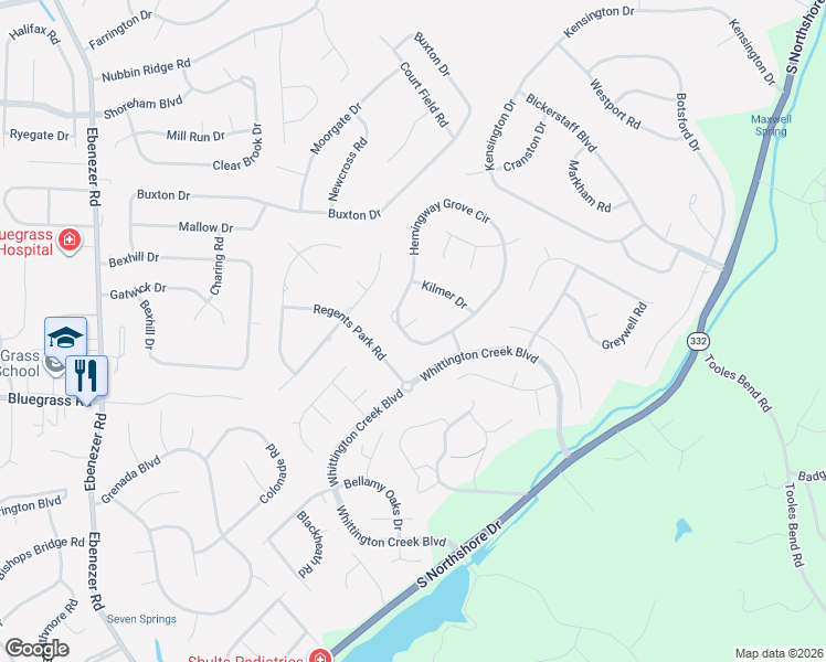 map of restaurants, bars, coffee shops, grocery stores, and more near 9012 Bromfield Lane in Knoxville