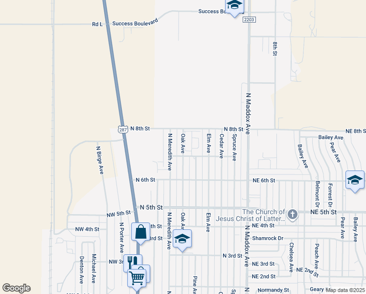 map of restaurants, bars, coffee shops, grocery stores, and more near North 7th Street in Dumas