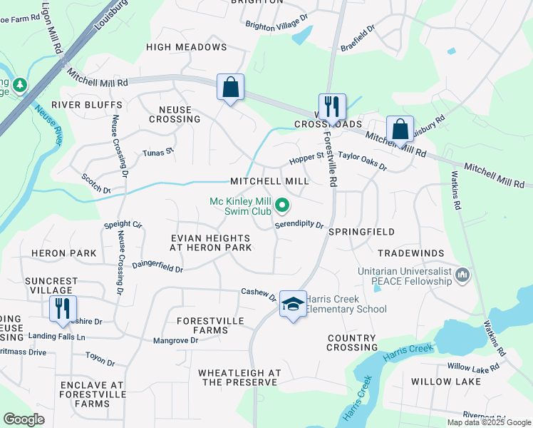 map of restaurants, bars, coffee shops, grocery stores, and more near 3509 Pritchard Court in Raleigh
