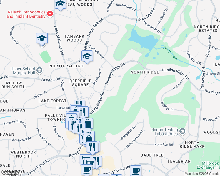 map of restaurants, bars, coffee shops, grocery stores, and more near 1207 Barcroft Place in Raleigh