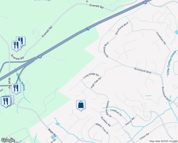 map of restaurants, bars, coffee shops, grocery stores, and more near 12765 Shady Ridge Lane in Knoxville