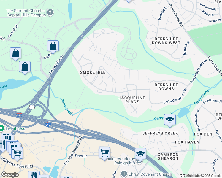 map of restaurants, bars, coffee shops, grocery stores, and more near 4844 Draper Road in Raleigh
