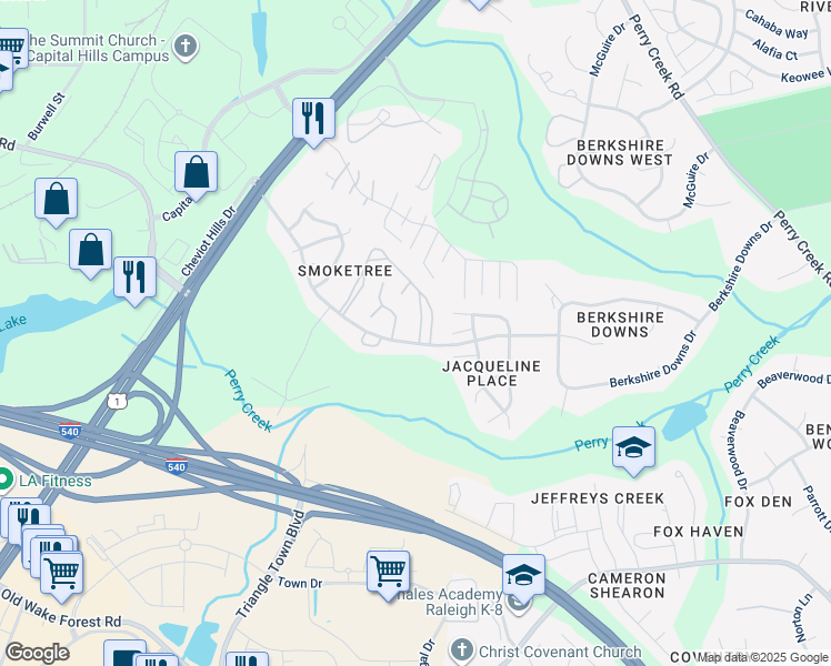 map of restaurants, bars, coffee shops, grocery stores, and more near 4844 Draper Road in Raleigh