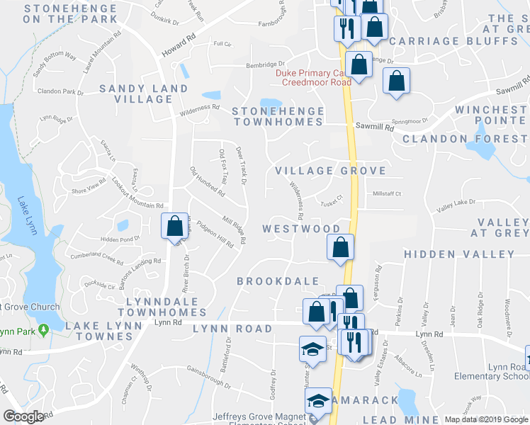map of restaurants, bars, coffee shops, grocery stores, and more near 2638 Cottage Circle in Raleigh