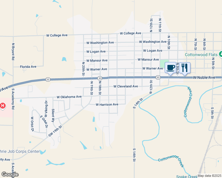 map of restaurants, bars, coffee shops, grocery stores, and more near 109 North 16th Street in Guthrie