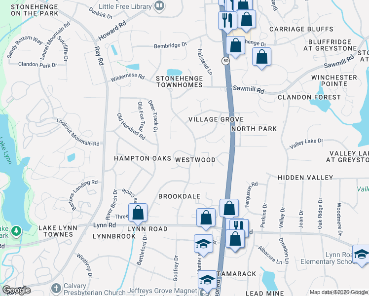map of restaurants, bars, coffee shops, grocery stores, and more near 2602 Cottage Circle in Raleigh