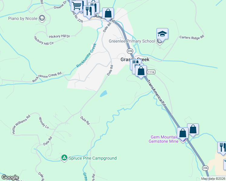 map of restaurants, bars, coffee shops, grocery stores, and more near 457 Dale Road in Spruce Pine