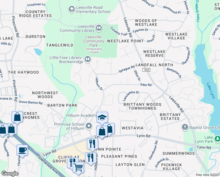 map of restaurants, bars, coffee shops, grocery stores, and more near 4437 Pike Road in Raleigh