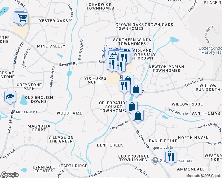 map of restaurants, bars, coffee shops, grocery stores, and more near 7509 Idolbrook Lane in Raleigh