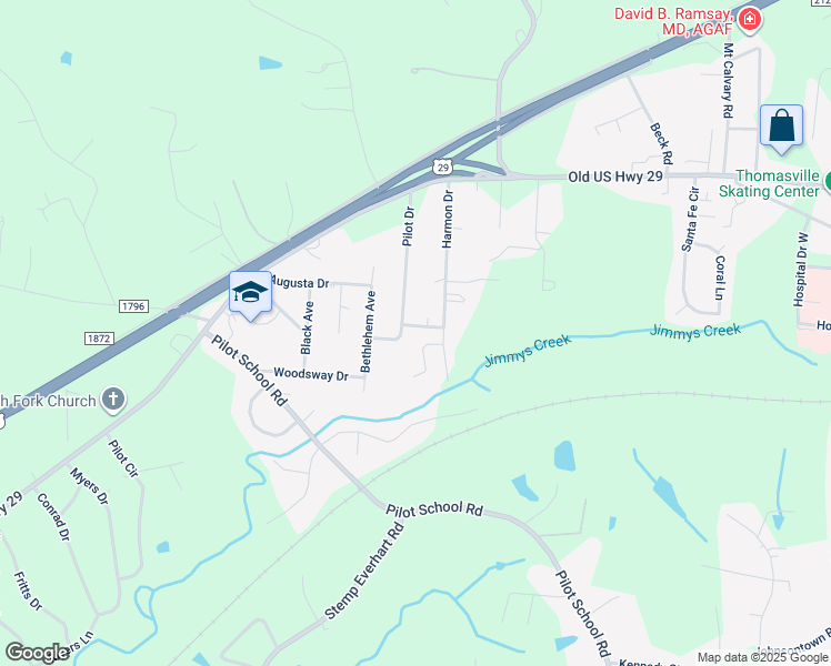 map of restaurants, bars, coffee shops, grocery stores, and more near 1711 Eddinger Drive in Thomasville