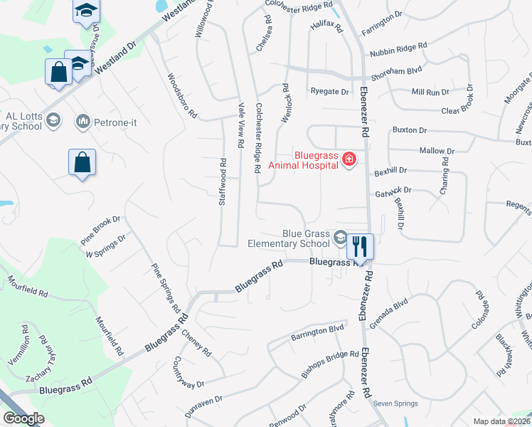 map of restaurants, bars, coffee shops, grocery stores, and more near 9224 Colchester Ridge Road in Knoxville