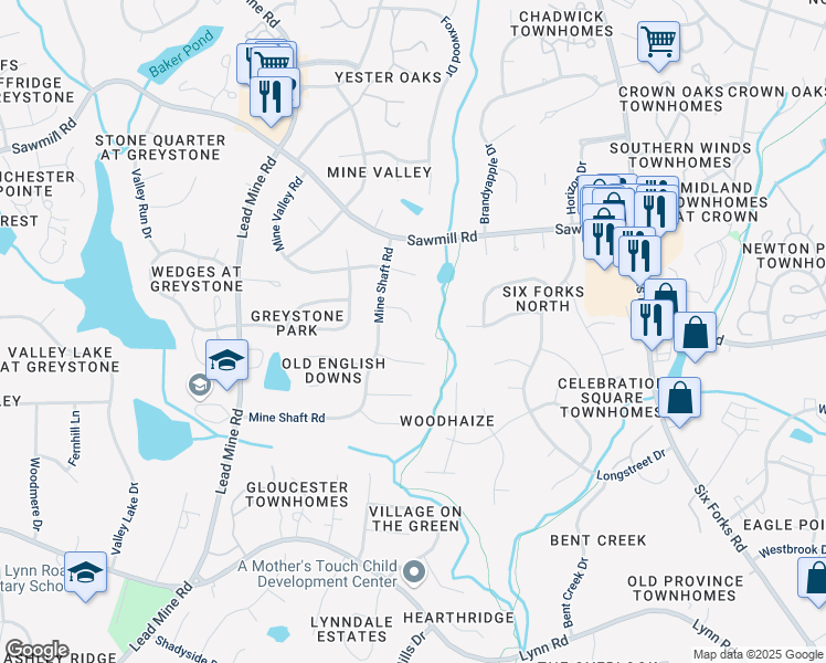 map of restaurants, bars, coffee shops, grocery stores, and more near 501 Smokeridge Lane in Raleigh