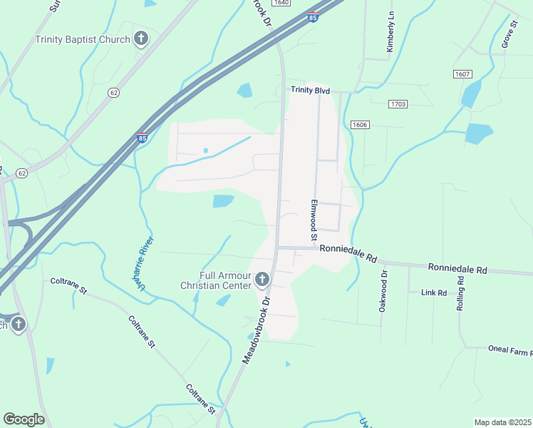 map of restaurants, bars, coffee shops, grocery stores, and more near 5353 Meadowbrook Drive in Trinity