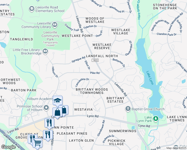 map of restaurants, bars, coffee shops, grocery stores, and more near 4217 Pike Road in Raleigh