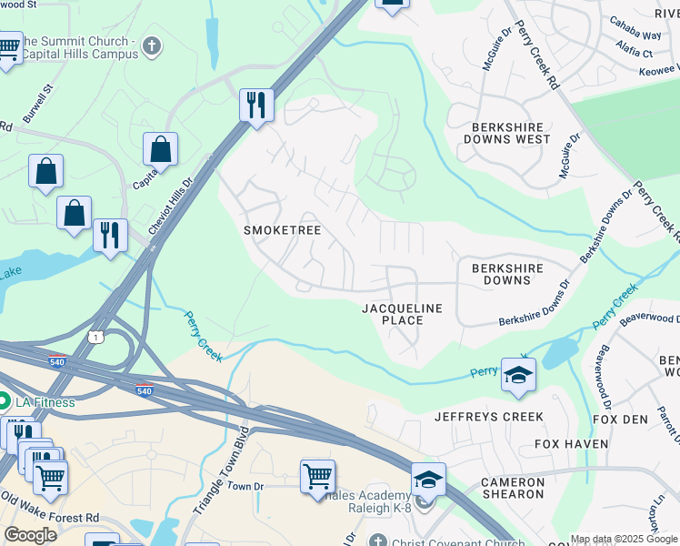 map of restaurants, bars, coffee shops, grocery stores, and more near 4836 Draper Rd in Raleigh