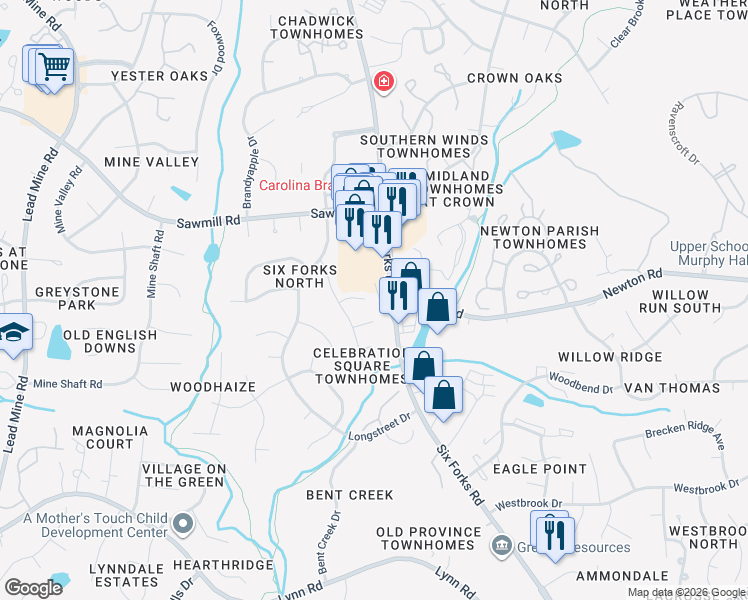 map of restaurants, bars, coffee shops, grocery stores, and more near 804 Havenwood Court in Raleigh