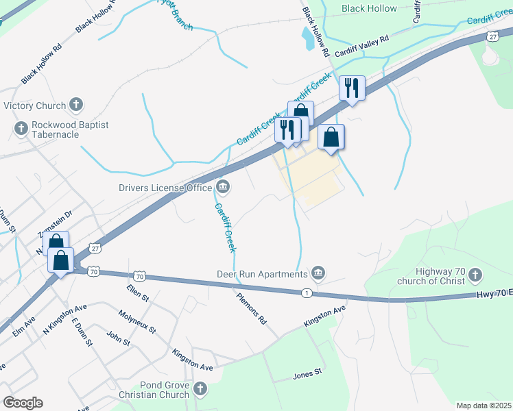 map of restaurants, bars, coffee shops, grocery stores, and more near Heritage Hills Court in Rockwood
