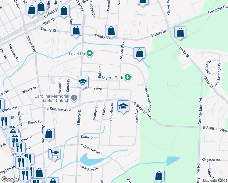 map of restaurants, bars, coffee shops, grocery stores, and more near 906 East Sunrise Avenue in Thomasville