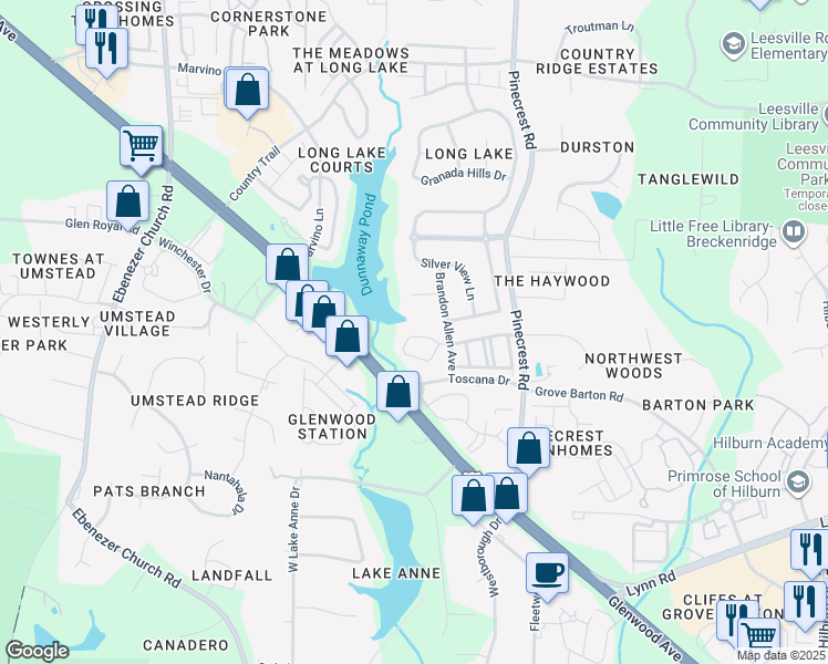 map of restaurants, bars, coffee shops, grocery stores, and more near 5532 Berry Creek Circle in Raleigh