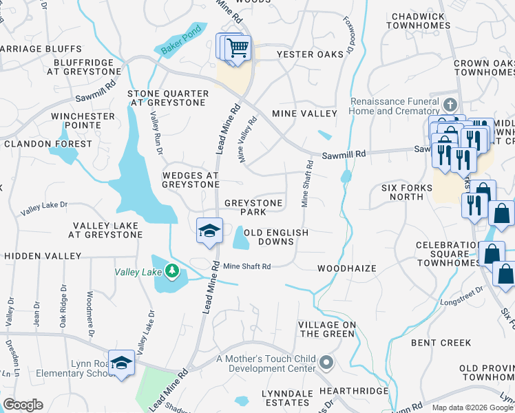 map of restaurants, bars, coffee shops, grocery stores, and more near 1213 Wedgeland Drive in Raleigh