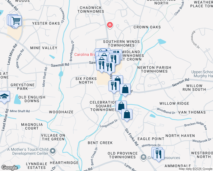 map of restaurants, bars, coffee shops, grocery stores, and more near 804 Havenwood Court in Raleigh