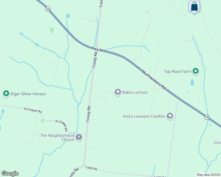 map of restaurants, bars, coffee shops, grocery stores, and more near 4038 Trinity Road in Franklin