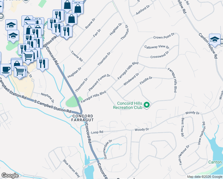 map of restaurants, bars, coffee shops, grocery stores, and more near 408 Ferret Road in Knoxville