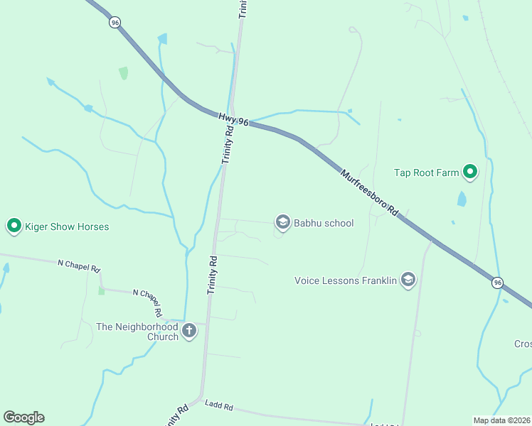 map of restaurants, bars, coffee shops, grocery stores, and more near 4038 Trinity Road in Franklin